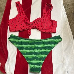 Red and Green Bikini Set
